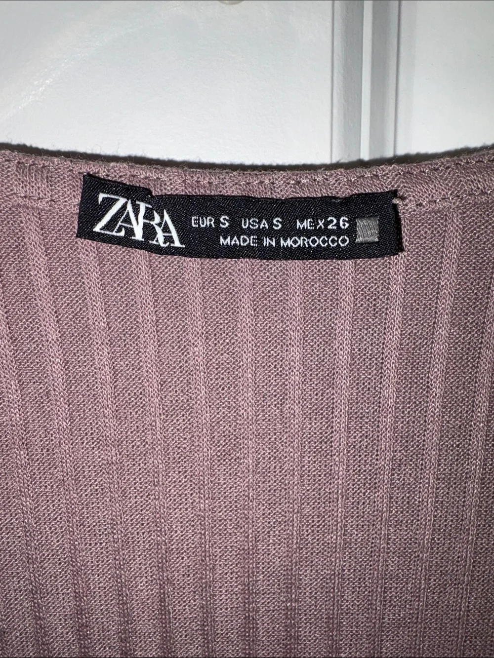 Zara Mauve Ribbed Long-Sleeve Cropped Top